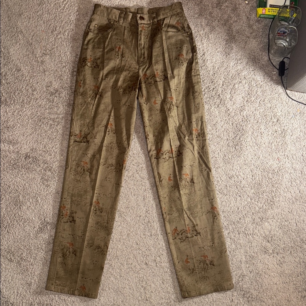 Vintage Lauren Ralph Lauren Pants Womens 4 Tan Equestrian Polo Club Oxford Print - Picture 2 of 10